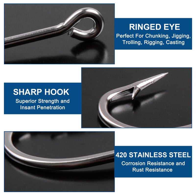 OROOTL Stainless Steel Saltwater Fishing Hooks - 50pcs 34007 O'shaughnessy Hooks Forged Long Shank J Fishing Hooks Extra Strong Metal Fish Hooks Size 1/0-10/0 - Image 5